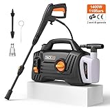 Idropulitrice, 1400 W 110 Bar 390 l/h, Motore in Rame Pieno Portatile Idropulitrici con 3 ugellie e Kit Schiumogeno, Idropulitrice ad Alta Pressione per Il Lavaggio dell'automobile , Terrazzo e Casa foto / EUR 138,99