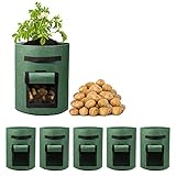 Delxo 5 Pack 10 Gallon Potato Grow Bags, Vegetable Grow Bag with Flap Window , Double Layer Premium Breathable Nonwoven Cloth for Potato/Plant Container/Aeration Fabric Pots with Handles（Green） photo / $23.99