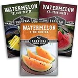 Survival Garden Seeds Tri-Color Watermelon Collection Seed Vault - Non-GMO Heirloom Mix for Planting Juicy Watermelons - Yellow Petite, Crimson Sweet (Red), & Tendersweet Orange Varieties photo / $8.99