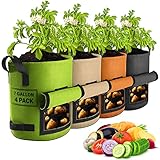 4 Pack 7 Gallon Potato Grow Bags with Flap, Suntee Plant Grow Bags Heavy Duty Nonwoven Fabric Planter Bags Garden Vegetable Planting Pots Grow Bags for Growing Potatoes, Tomato and Fruits Outdoor photo / $24.99