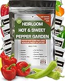 10 Sweet and Hot Pepper Seeds for Gardening Indoors & Outdoors - Non GMO Heirloom Pepper Seeds Variety Pack - Cayenne, Anaheim, California Bell & More photo / $11.30 ($1.13 / Count)