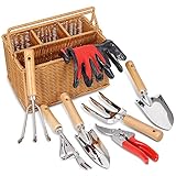 SOLIGT 8 Piece Garden Tool Set with Basket, Stainless Steel Extra Heavy Duty Gardening Hand Tools Kit with Wood Handle for Men Women photo / $32.99