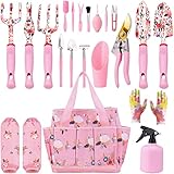 Garden Tools Set,Heavy Duty Gardening Tools for Gardener,Gardening Gifts for Women,with Storage Tote Bag,Sleeves,Gloves,Trowel,Transplanter,Rake,Weeder,Cultivator,Pruner,Succulent Hand Tools,Pink photo / $37.79