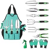 Glaric Gardening Tool Set 10 Pcs, Aluminum Garden Hand Tools Set Heavy Duty with Garden Gloves ,Trowel and Organizer Tote Bag ,Planting Tools ,Gardening Gifts for Women Men photo / $29.99