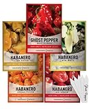 Hot Pepper Seeds For Planting Ghost Habanero - 5 Varieties Pack Ghost Pepper Seeds, Red, Orange, Yellow, White Habanero Seeds For Planting In Garden Non Gmo, Heirloom Peppers Seeds By Gardeners Basics photo / $10.95