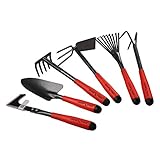 FLORA GUARD 6 Piece Garden Tool Sets - Including Trowel,5-Teeth rake,9-Teeth Leaf rake,Double Hoe 3 prongs, Cultivator, Weeder, Gardening Hand Tools with High Carbon Steel Heads photo / $21.99