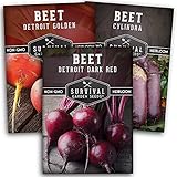 Survival Garden Seeds Beet Collection Seed Vault - Detroit Red, Detroit Golden, Cylindra Beets - Delicious Root & Green Leafy Veggies - Non-GMO Heirloom Survival Garden Vegetable Seeds for Planting photo / $8.99