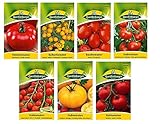 7 Sorten - Tomatensamen Sortiment - Set mit Fleischtomate Marmande Balkontomate Balconi Yellow Buschtomate Roma Stabtomate Harzfeuer Stabtomate Goldene Königin Stabtomate Tamina foto / 10,95 € (78,21 € / kg)