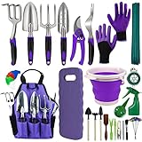 EAONE Garden Tools Set 105Pcs, Gardening Kit Includes Garden Kneeling Pad Heavy Duty Aluminum Gardening Hand Tool Succulent Tools with Garden Storage Bag Gardening Gift for Women and Men(Purple) photo / $39.99