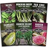 Survival Garden Seeds - Asian Vegetable Collection Seed Vault for Planting - Thai Basil, Napa Cabbage, Canton Pak Choi, Chinese Celery, Green Onions, Watermelon Radish - Non-GMO Heirloom Varieties photo / $11.99