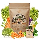 10 Carrot Seeds Variety Pack for Planting Indoor & Outdoors 3600+ Non-GMO Heirloom Carrots Garden Growing Seeds: Imperator, Parisian, Scarlet Nantes, Purple, Red, White, Cosmic Rainbow Carrots & More photo / $12.99 ($1.30 / Count)